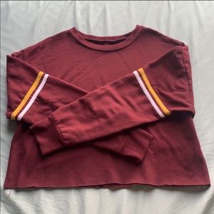 Burgundy Crew Neck Sweater With Stripes